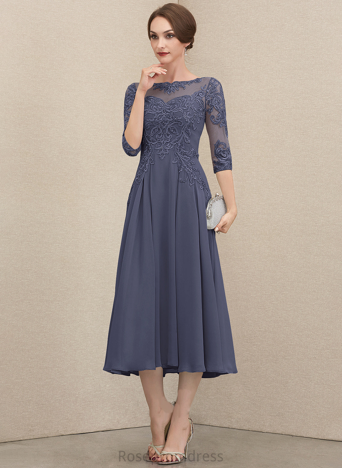 A-Line Tea-Length Dress Cocktail Dresses With Chiffon Cherish Cocktail Neck Scoop Sequins Lace Beading