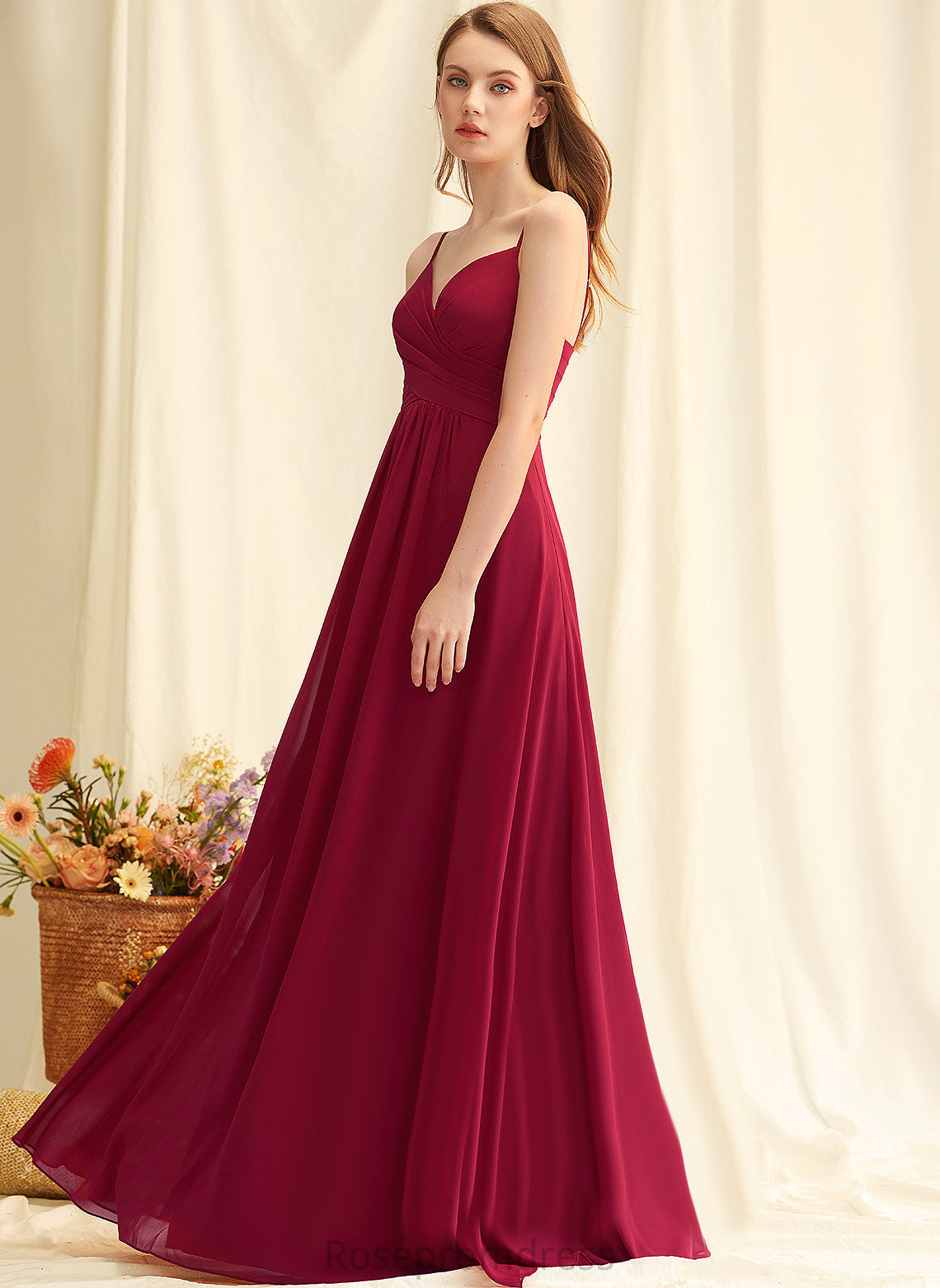 V-neck Floor-Length Embellishment A-Line Silhouette Fabric Length Pleated Neckline Elianna Floor Length A-Line/Princess Bridesmaid Dresses