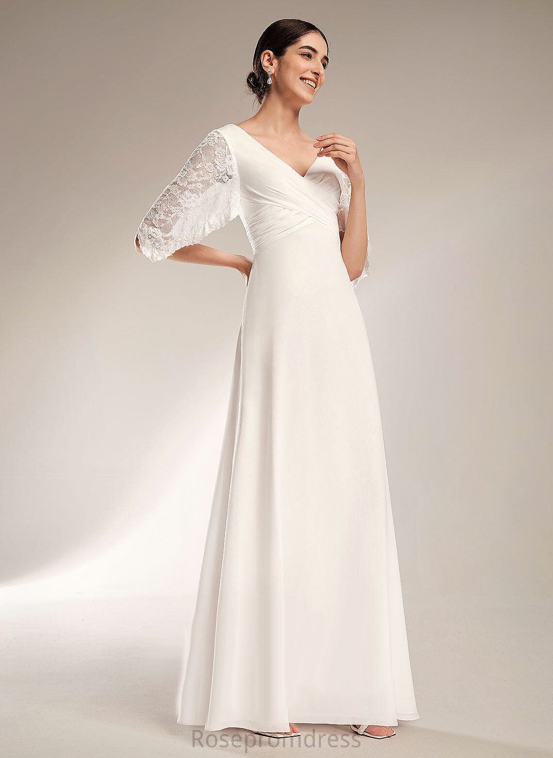 V-neck Dress Floor-Length Lace Sheath/Column Chiffon Wedding Dresses Wedding Liz