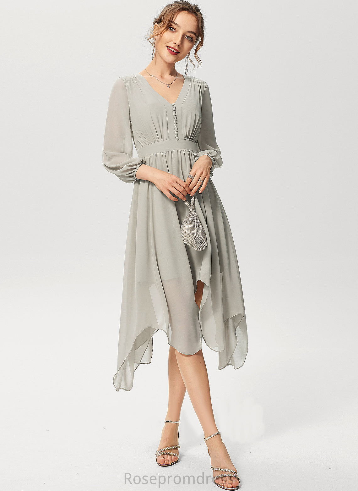 Cocktail Cocktail Dresses Dress Chiffon Asymmetrical V-neck Ruffle With Lizbeth A-Line