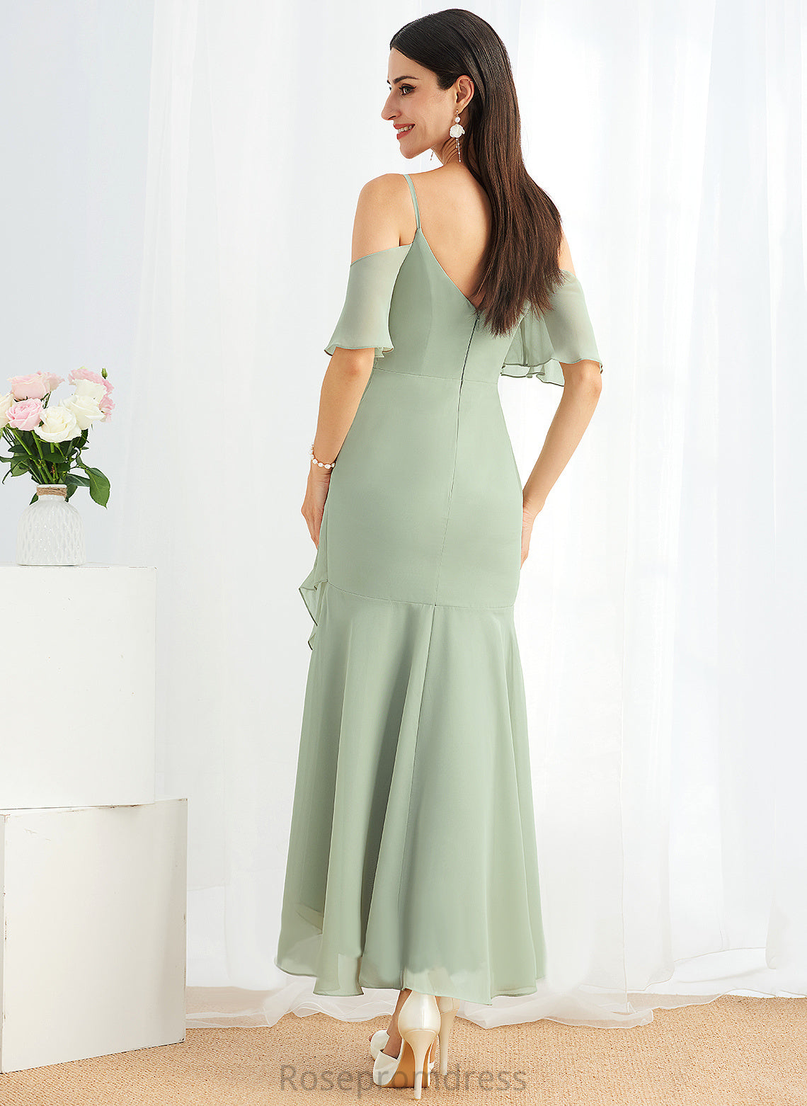 Trumpet/Mermaid Journey Cocktail Dresses With Cocktail Chiffon Asymmetrical Dress V-neck Ruffle