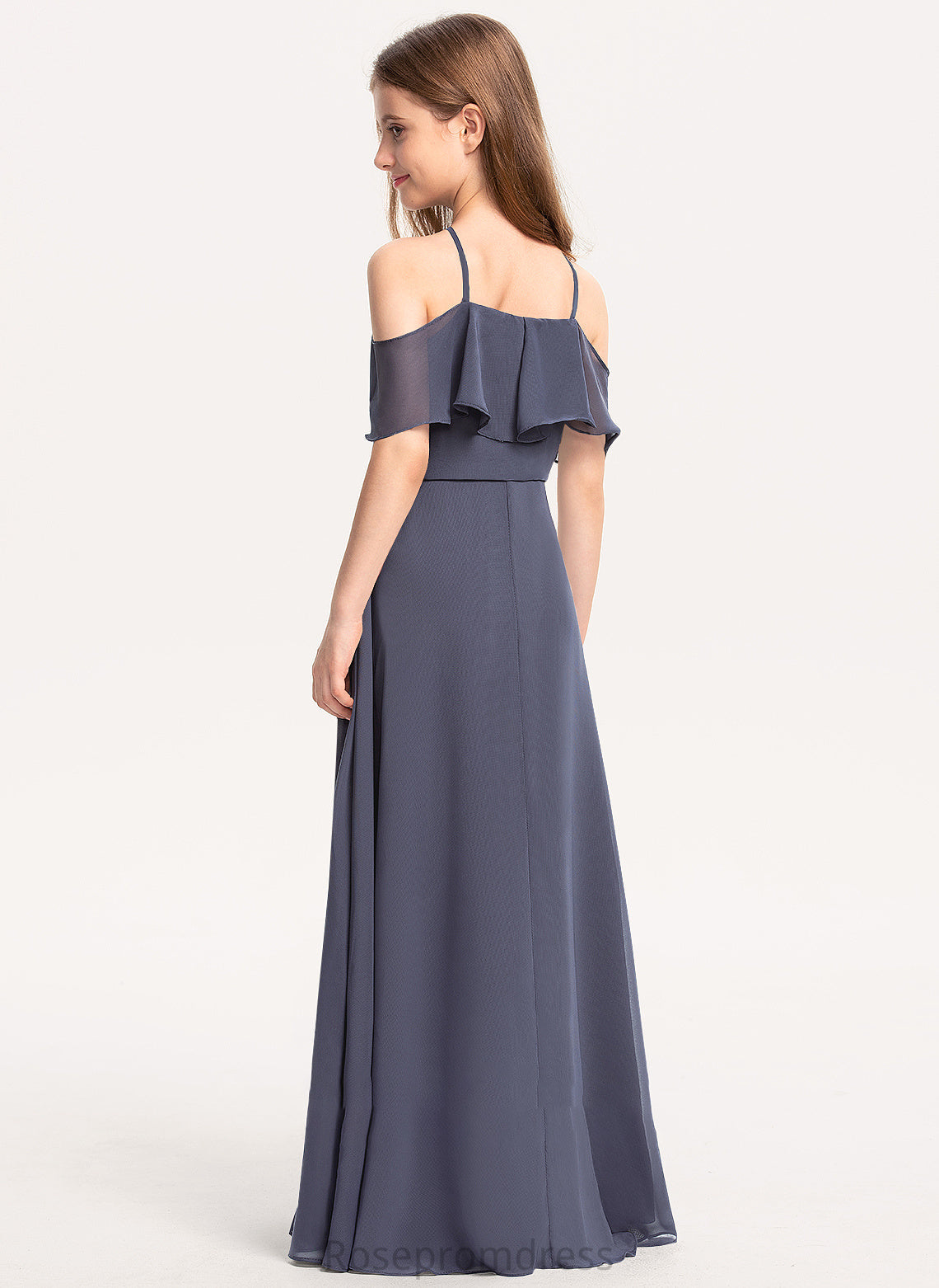 Chiffon Kayla Junior Bridesmaid Dresses With Floor-Length A-Line Ruffles Off-the-Shoulder Cascading