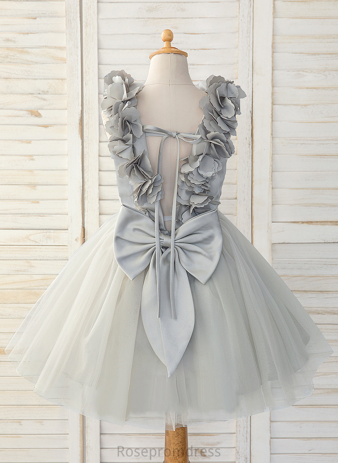 Satin/Tulle Knee-length - A-Line Sleeveless Bow(s) Scoop Girl Flower Marley Dress Flower Girl Dresses Neck With