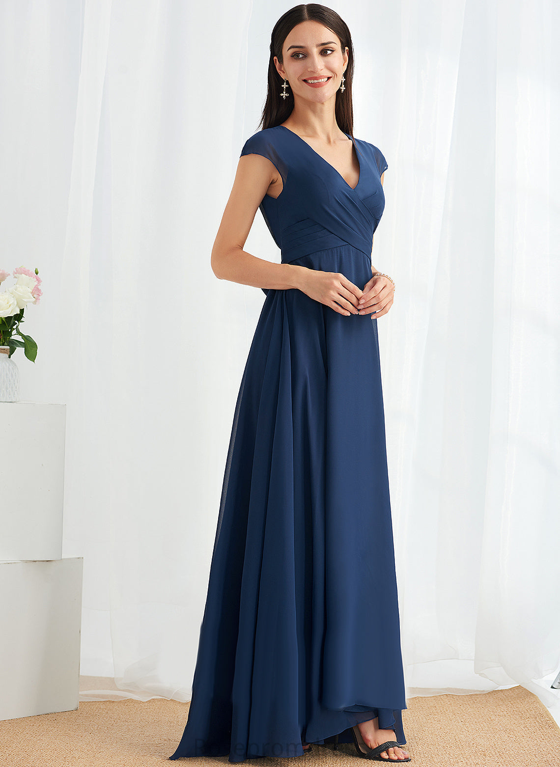 Silhouette Embellishment Fabric V-neck Neckline Length A-Line Floor-Length Ruffle Marlee Sleeveless Natural Waist Bridesmaid Dresses