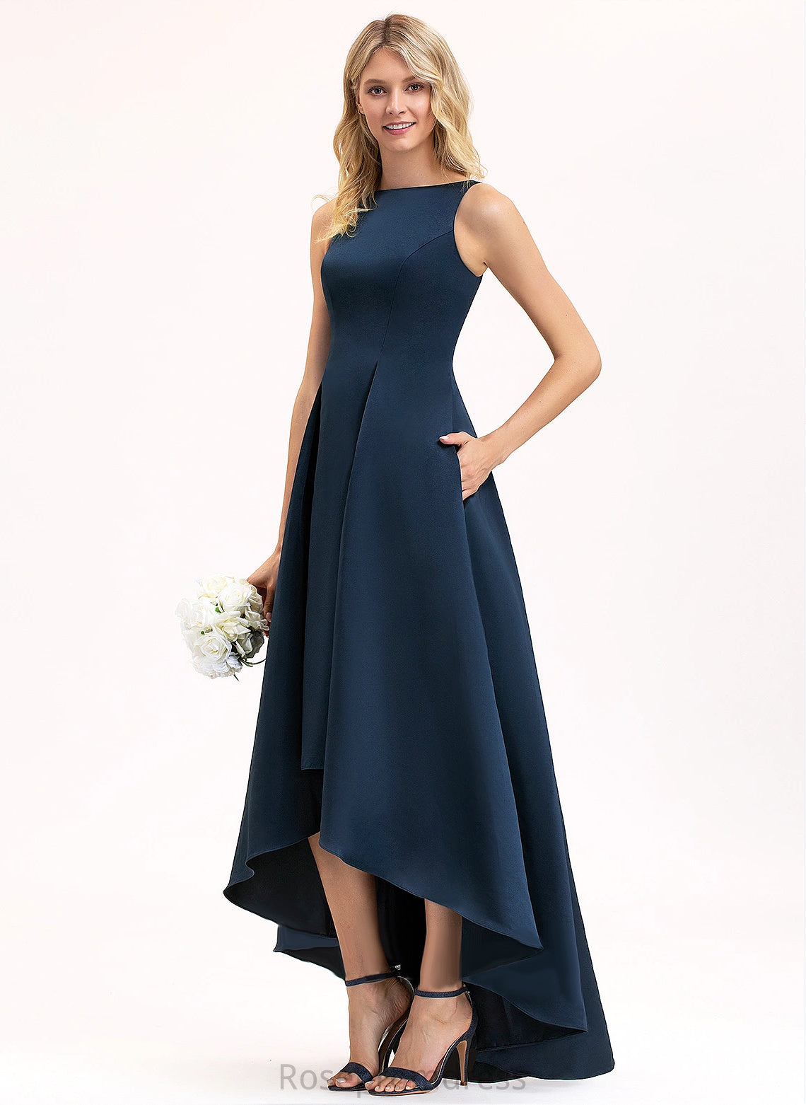 Satin Silhouette Asymmetrical Scoop Straps&Sleeves Fabric Length A-line Neckline Hailie A-Line/Princess Natural Waist Bridesmaid Dresses