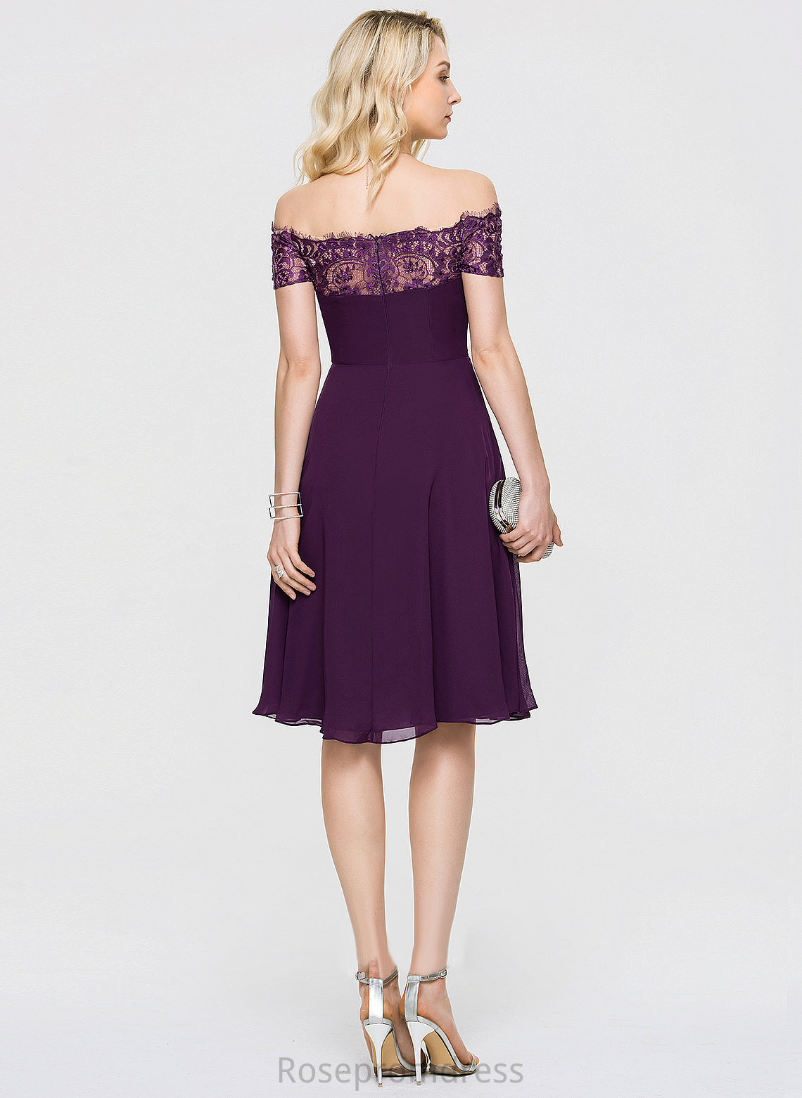 Knee-Length Lace Cocktail Dresses A-Line Lydia With Cocktail Chiffon Lace Off-the-Shoulder Beading Dress