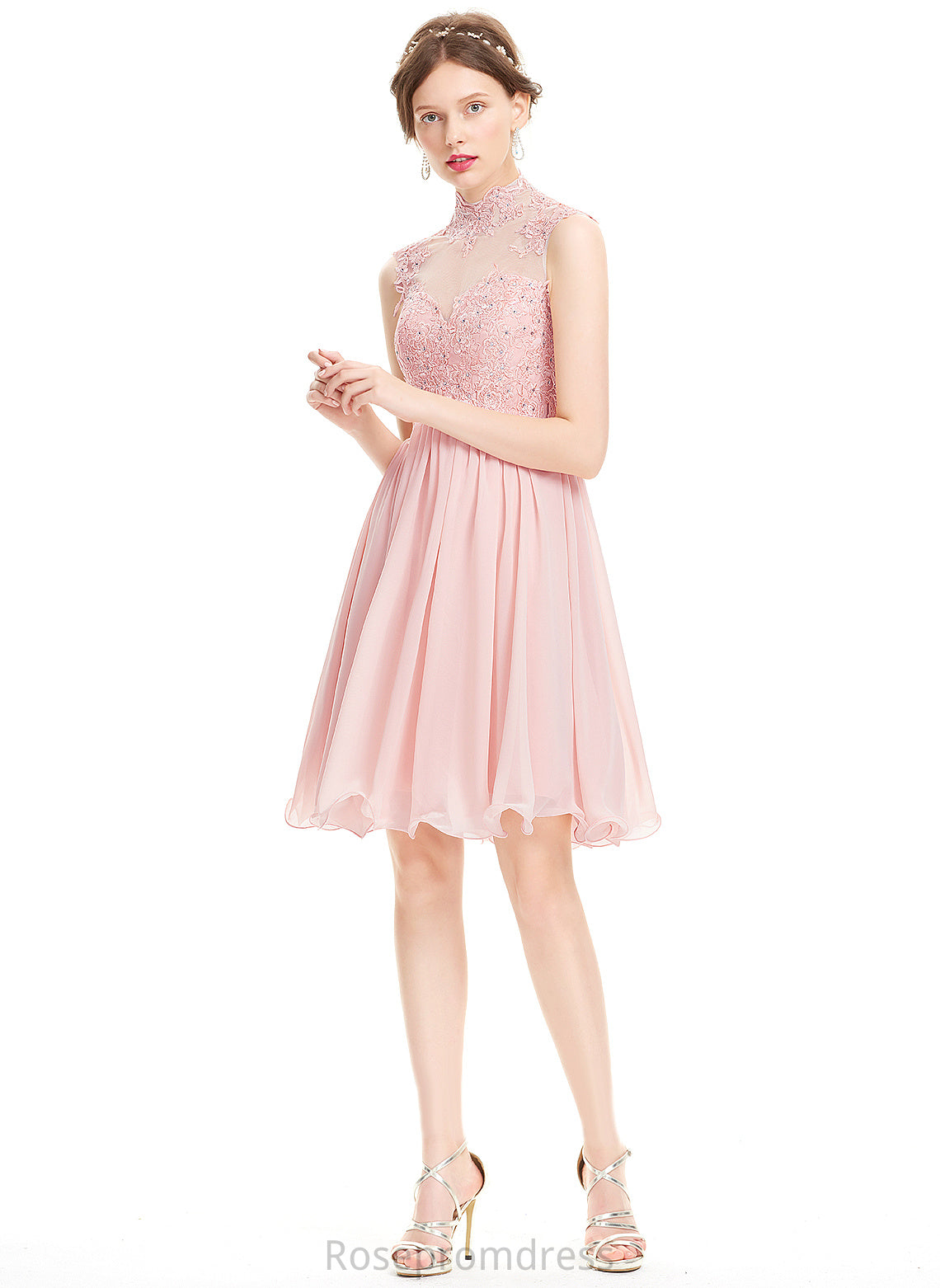 Lace A-Line Knee-Length Neck Dress With Yaritza Homecoming Dresses High Homecoming Chiffon Beading