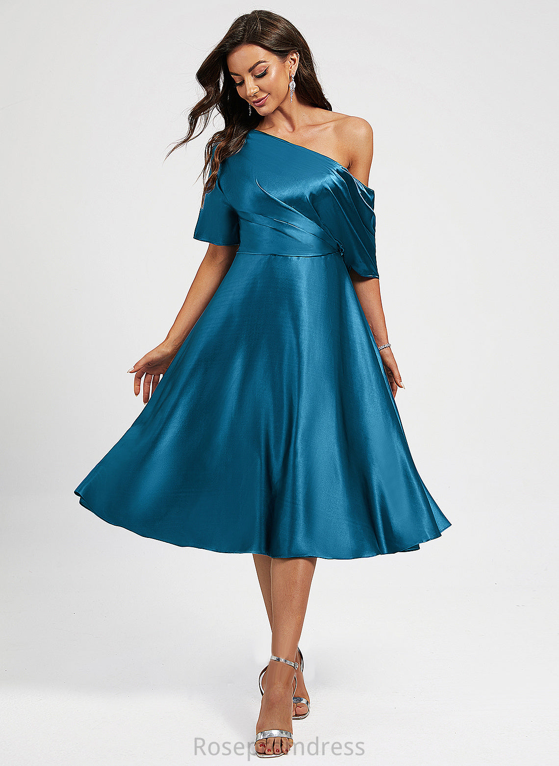 Knee-Length Dress A-Line Charmeuse One-Shoulder Sibyl Cocktail Dresses Cocktail