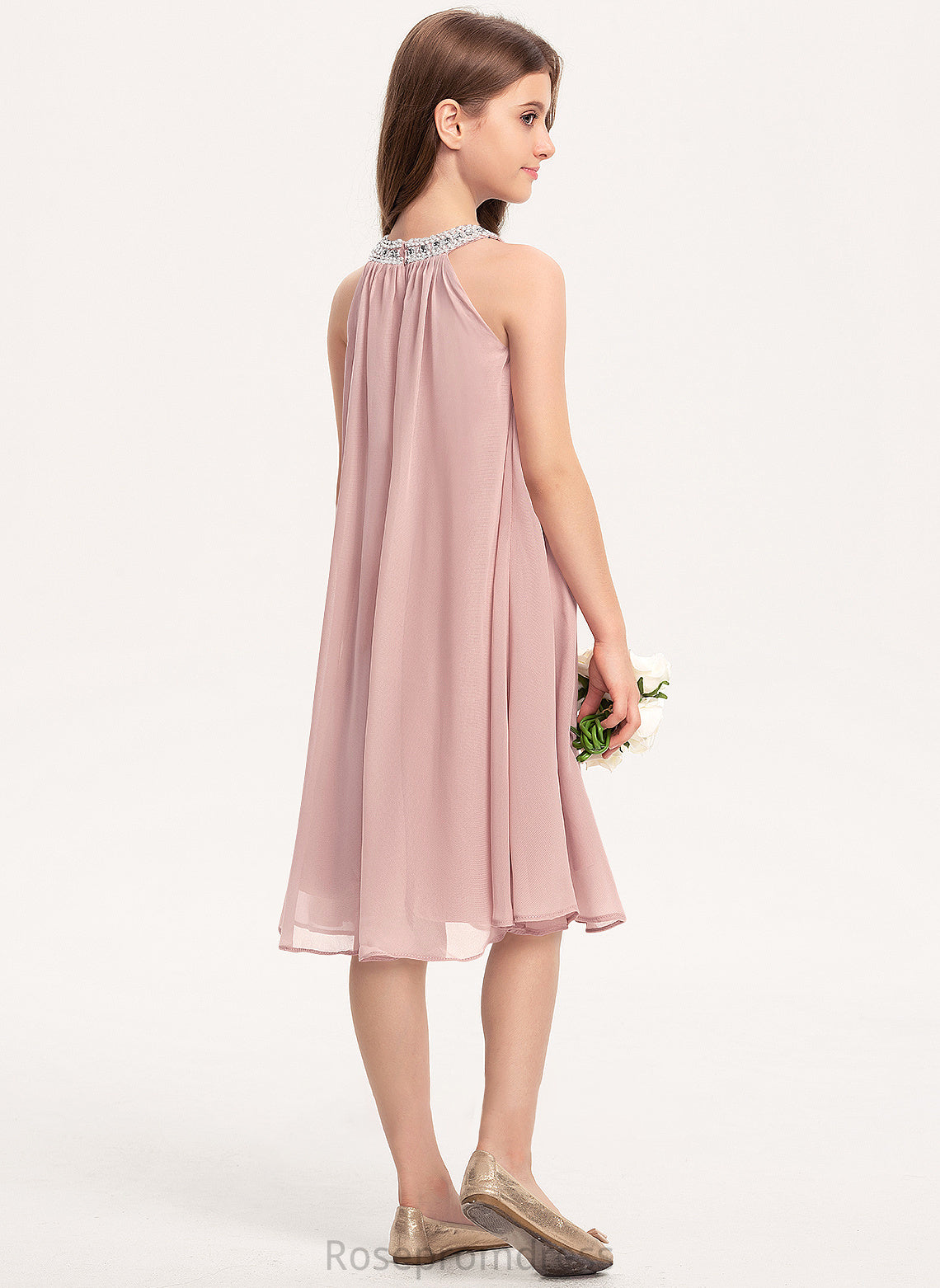 Neck Sequins Chiffon Rory Knee-Length A-Line Junior Bridesmaid Dresses Scoop With Beading