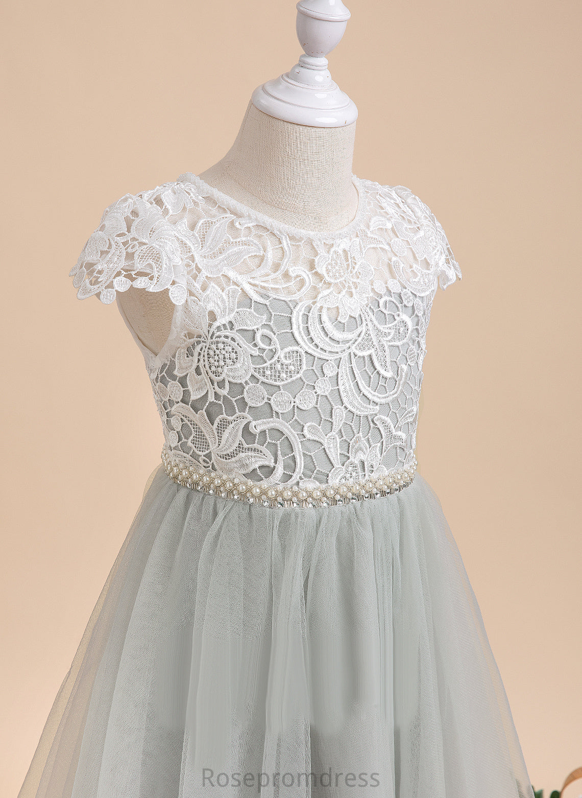 Short Carlie With Flower Sleeves A-Line Knee-length - Neck Dress Lace/Beading/Sequins Tulle Girl Flower Girl Dresses Scalloped