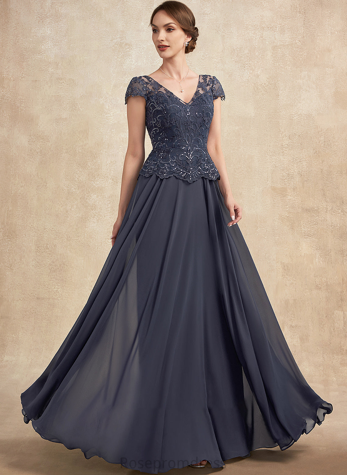 of V-neck Chiffon Bride Sequins Floor-Length With A-Line Rihanna Mother the Lace Dress Mother of the Bride Dresses