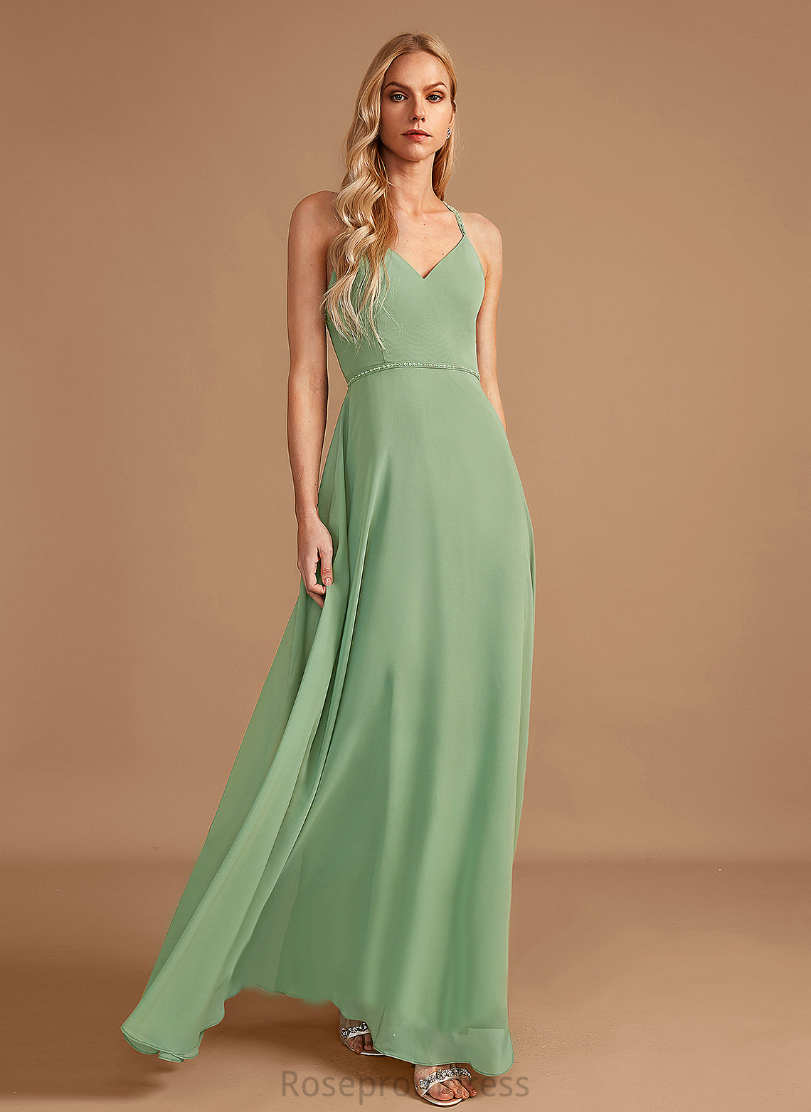 Floor-Length Silhouette Sequins V-neck Neckline Length Beading Fabric Embellishment A-Line America Bridesmaid Dresses