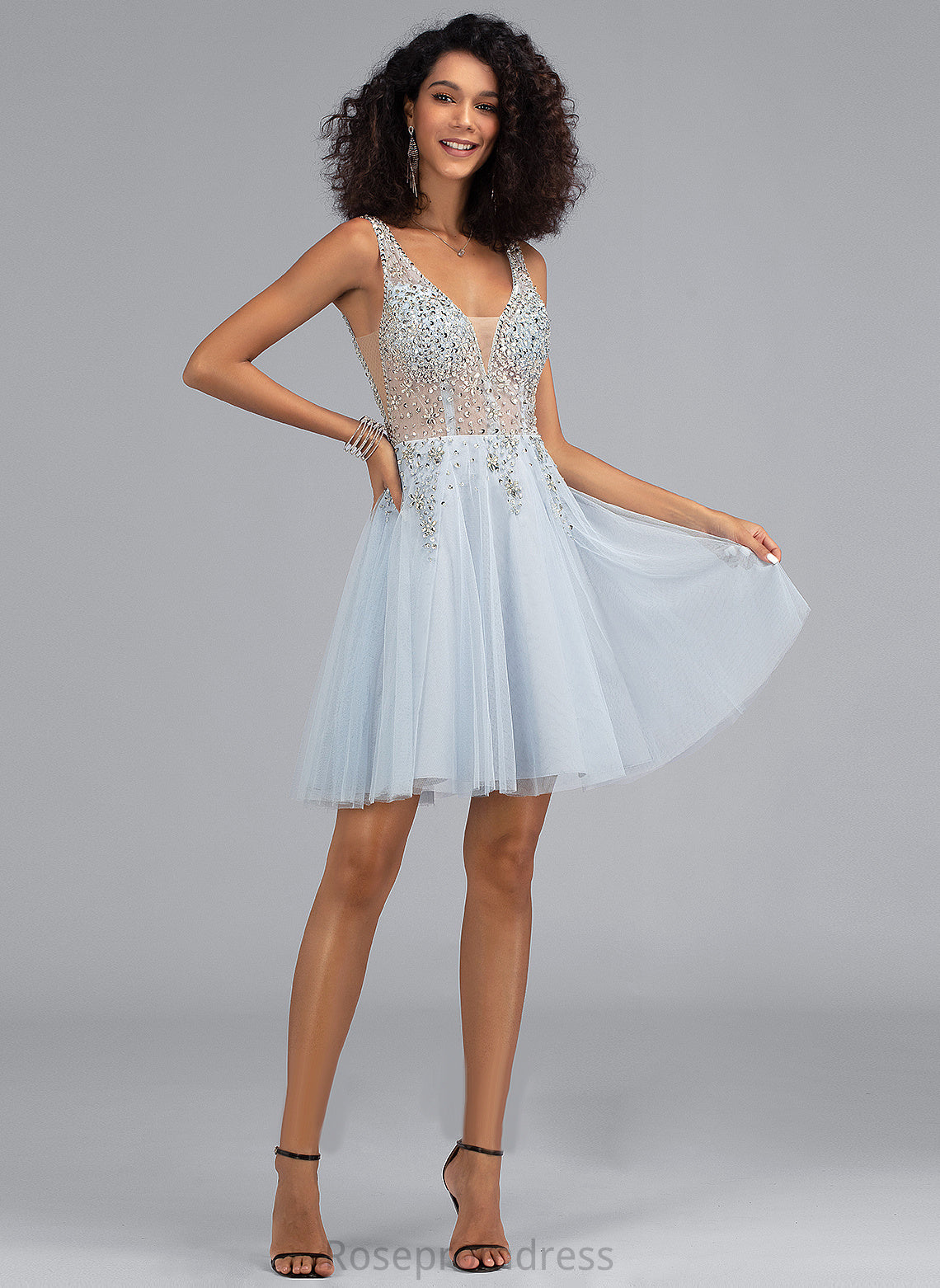 Dress Short/Mini Homecoming Dresses Homecoming Tulle With Sequins Beading Lesley A-Line V-neck