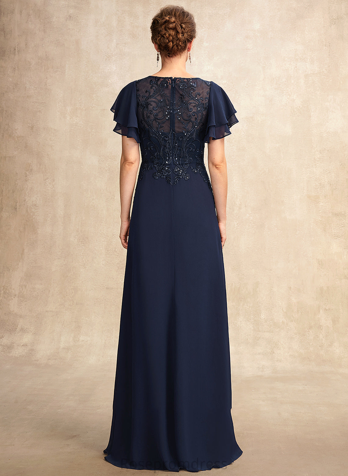 Scoop Sequins Dress of Paloma the Floor-Length Mother A-Line Chiffon Mother of the Bride Dresses Bride With Lace Neck