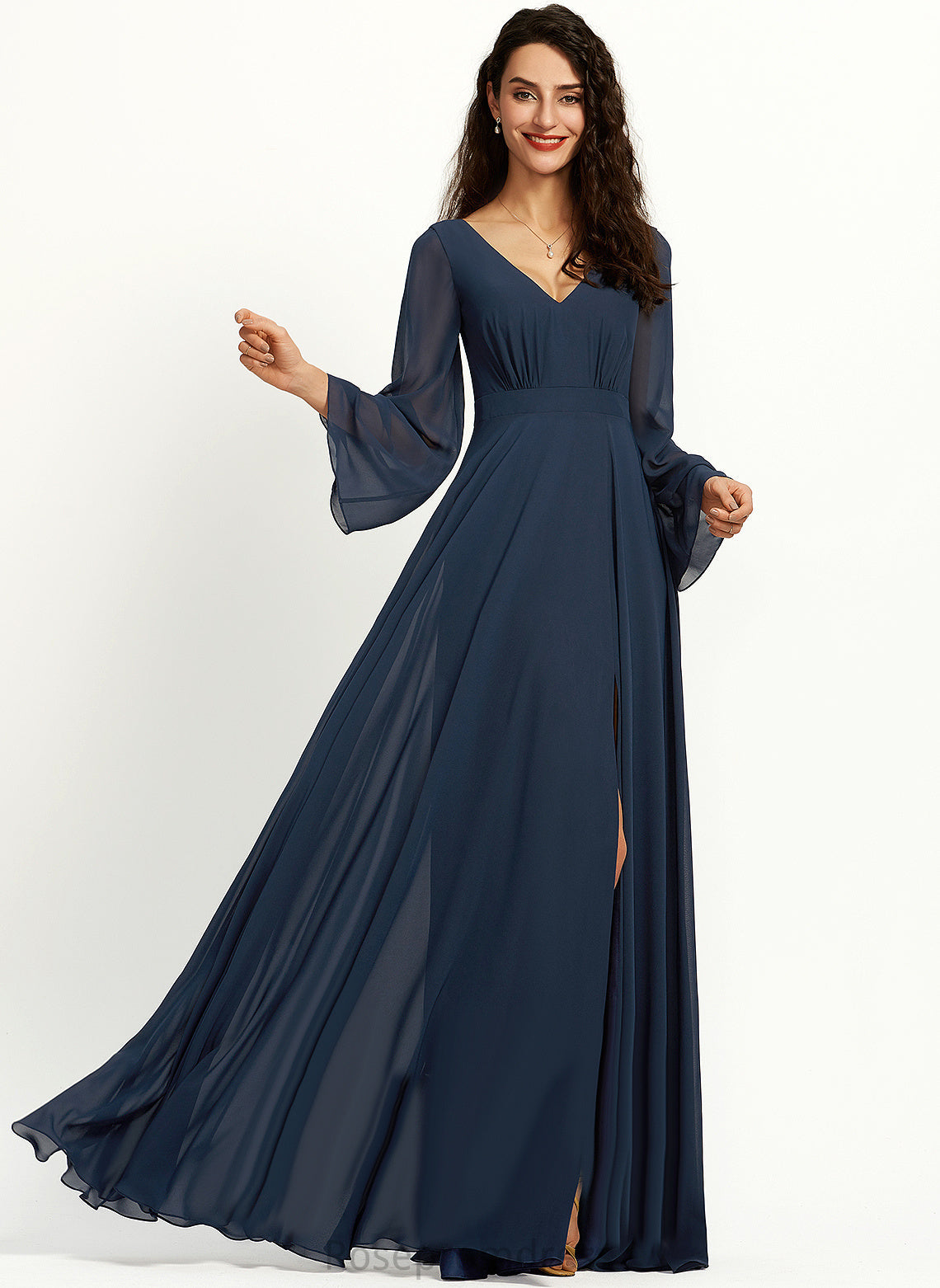 Silhouette Straps&Sleeves Neckline A-line Fabric Length V-Neck Floor-Length Elliana Bridesmaid Dresses