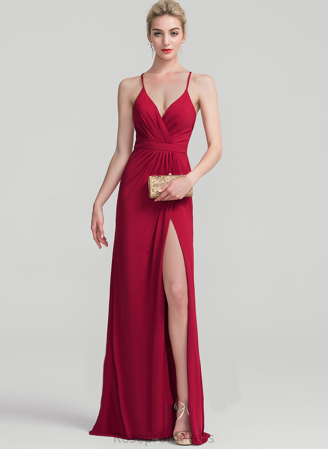 Floor-Length Prom Dresses Shyla With Sheath/Column Jersey Pleated V-neck