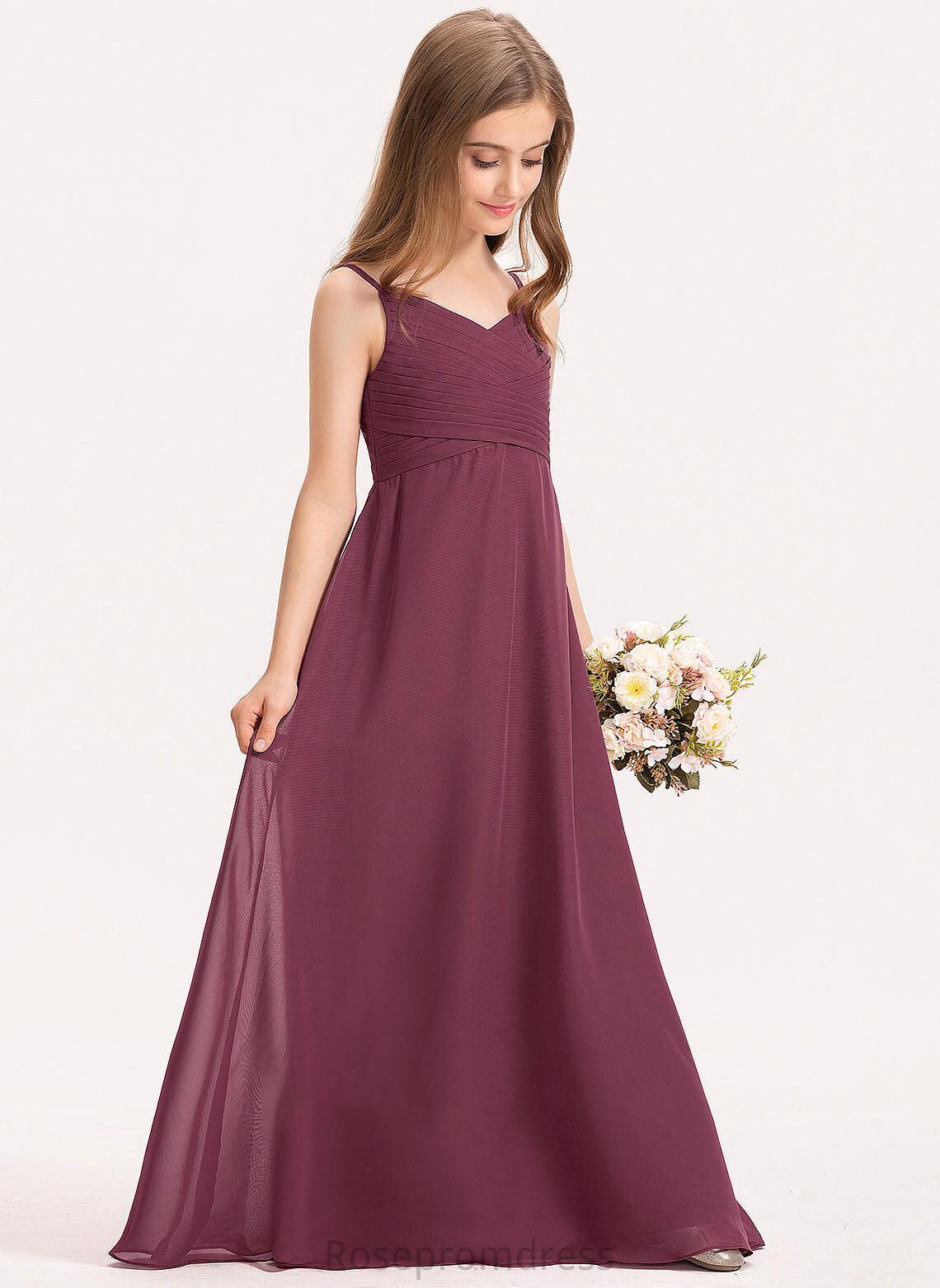 Junior Bridesmaid Dresses Chiffon A-Line Sweetheart Floor-Length With Ruffle Eliana