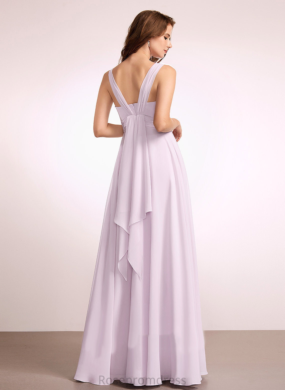 Silhouette Fabric Embellishment Length A-Line Ruffle Neckline Floor-Length V-neck Annalise Bridesmaid Dresses