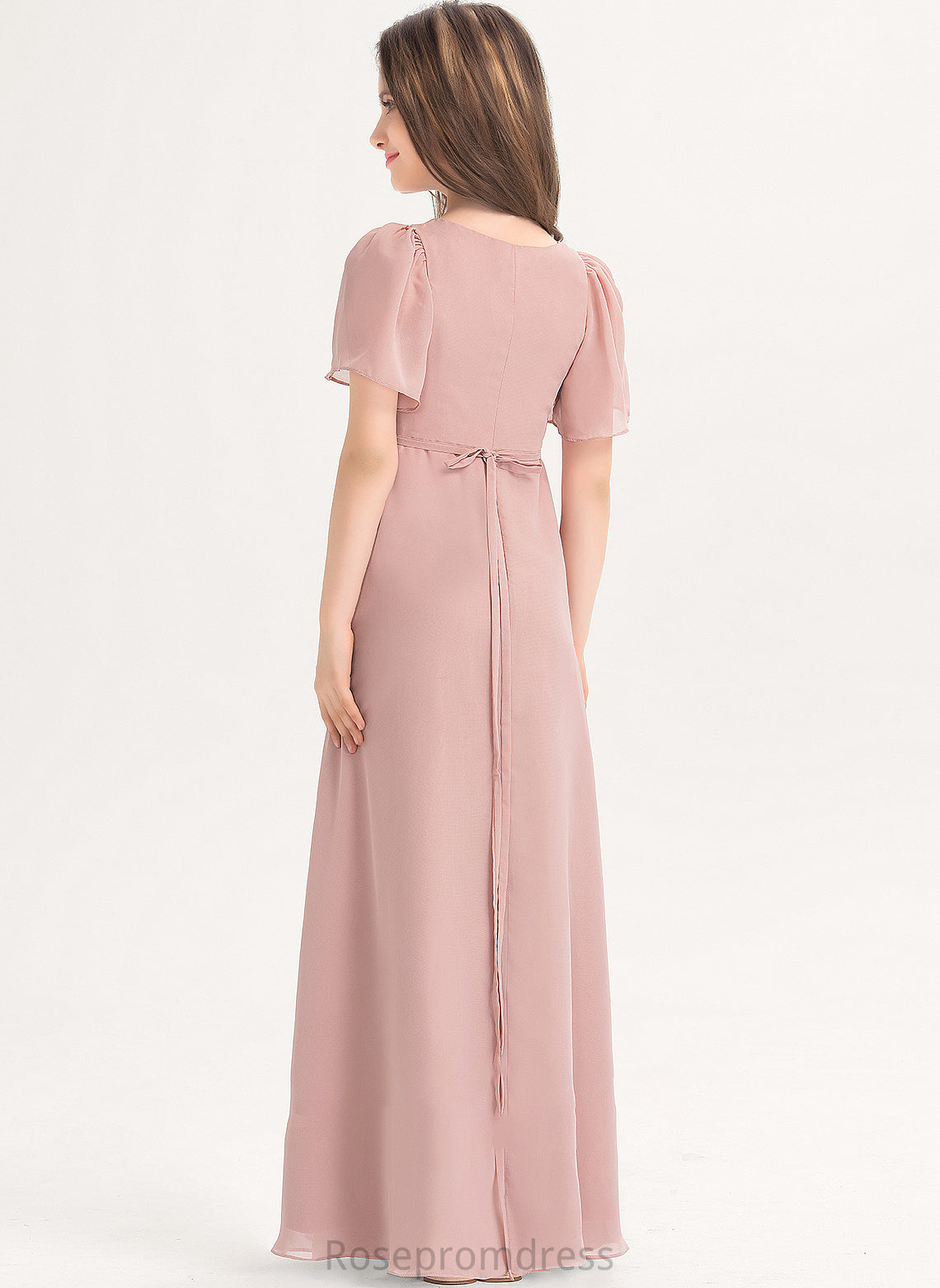 Junior Bridesmaid Dresses Bow(s) A-Line V-neck With Floor-Length Chiffon Mallory