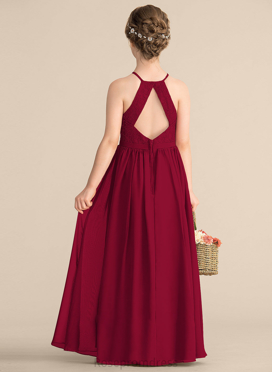 Bryanna A-Line Scoop Front Split With Junior Bridesmaid Dresses Chiffon Lace Floor-Length Neck