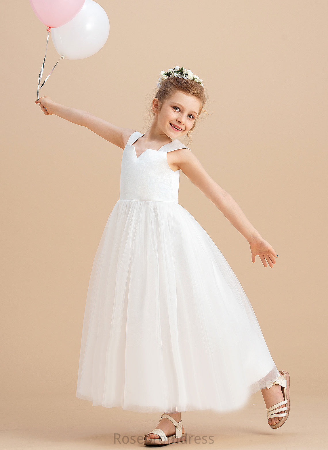 Girl Flower Ball Gown Satin/Tulle - Neckline Square Alison Dress Ankle-length Sleeveless Flower Girl Dresses