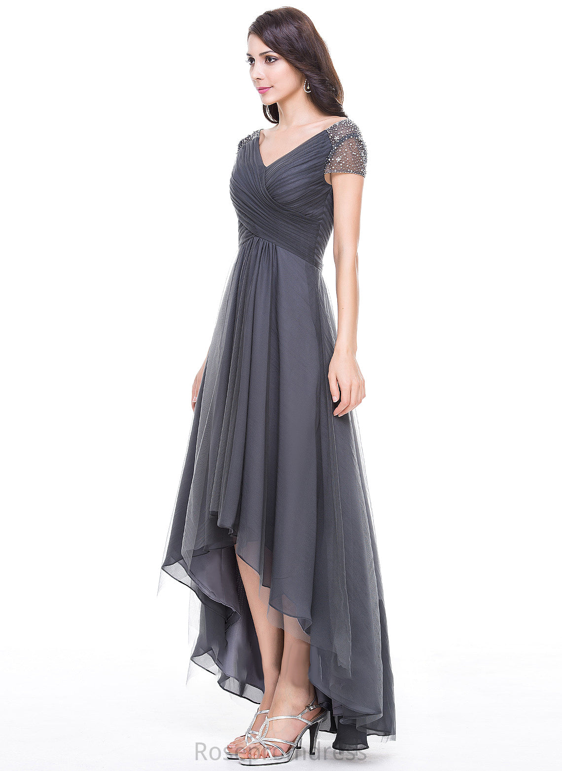 Beading the Sequins Bride Asymmetrical Mother of the Bride Dresses Dress V-neck Tabitha Ruffle Tulle A-Line of With Mother