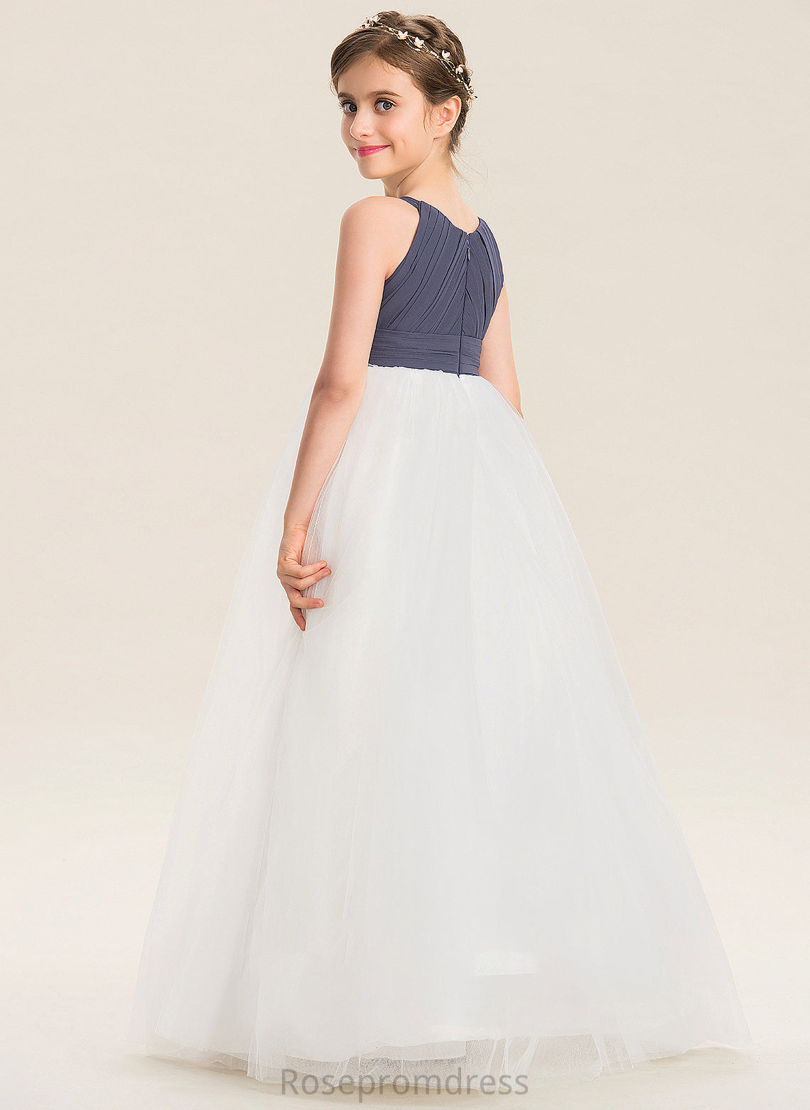 Ruffle A-Line Tulle Junior Bridesmaid Dresses Neck Chiffon Scoop With Paola Floor-Length