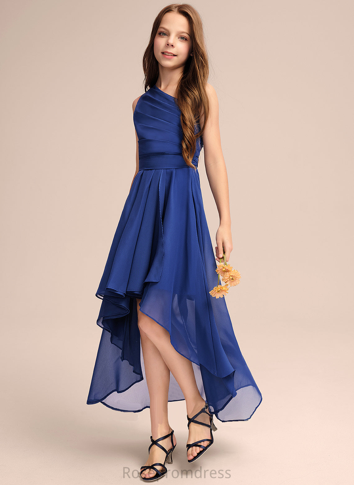 Aryana Junior Bridesmaid Dresses Bow(s) One-Shoulder With Ruffles A-Line Asymmetrical Chiffon