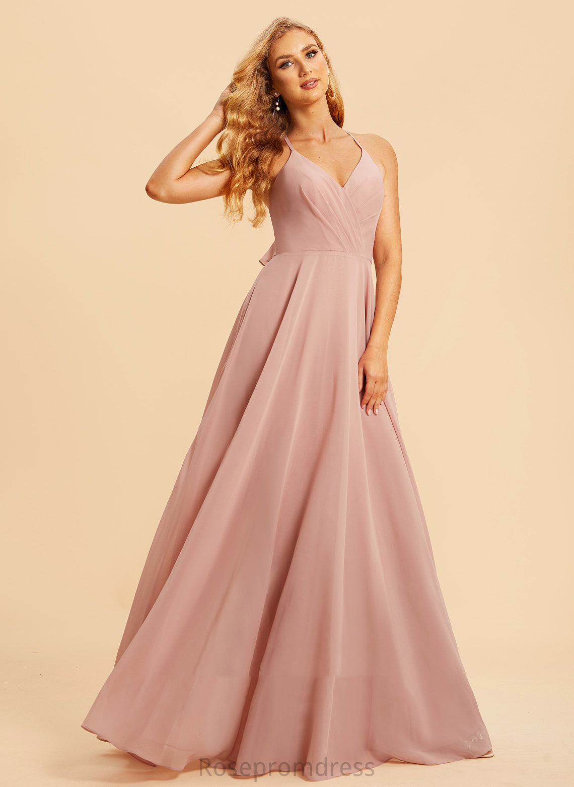 A-Line Floor-Length Length Ruffle Fabric V-neck Silhouette Neckline Embellishment Kendal Bridesmaid Dresses