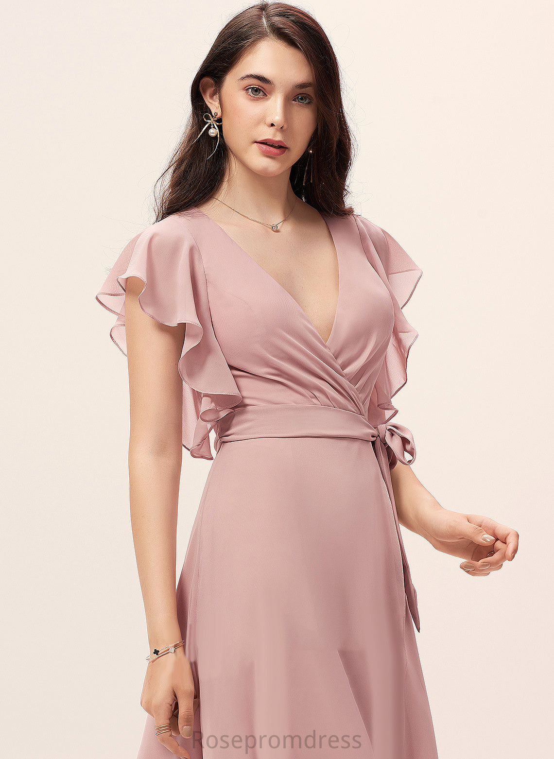 Macy Cocktail Dresses Chiffon With Dress V-neck A-Line Asymmetrical Ruffle Cocktail