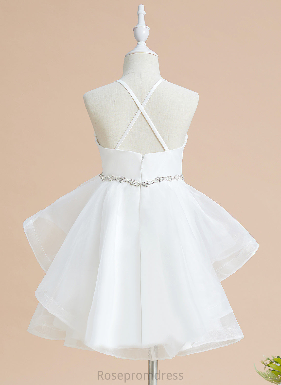 Dress - Knee-length Macy Neckline Square Tulle A-Line Girl Flower Girl Dresses Flower Beading With Sleeveless