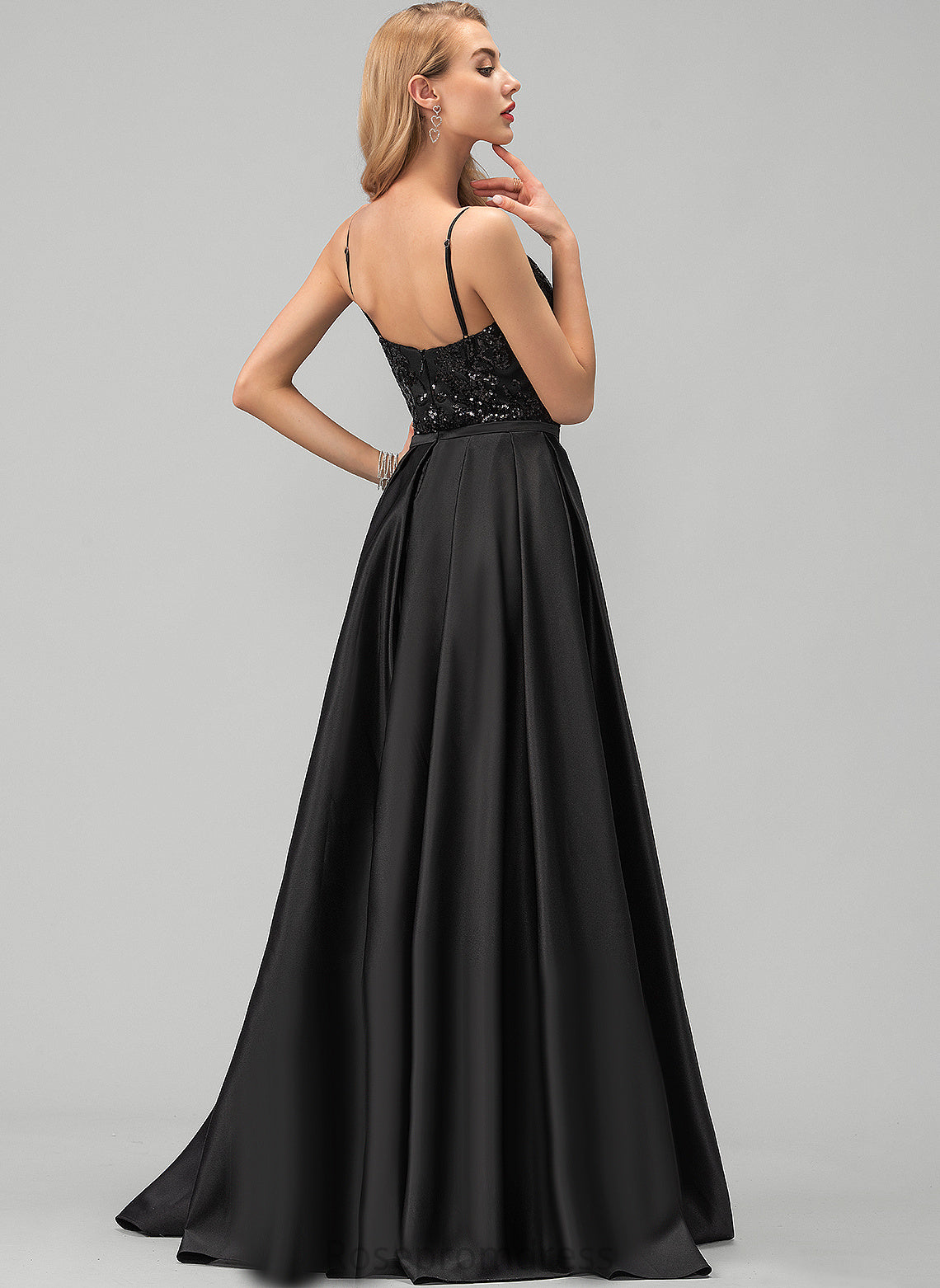 V-neck Prom Dresses Sheath/Column Floor-Length Elliana Sequined Satin