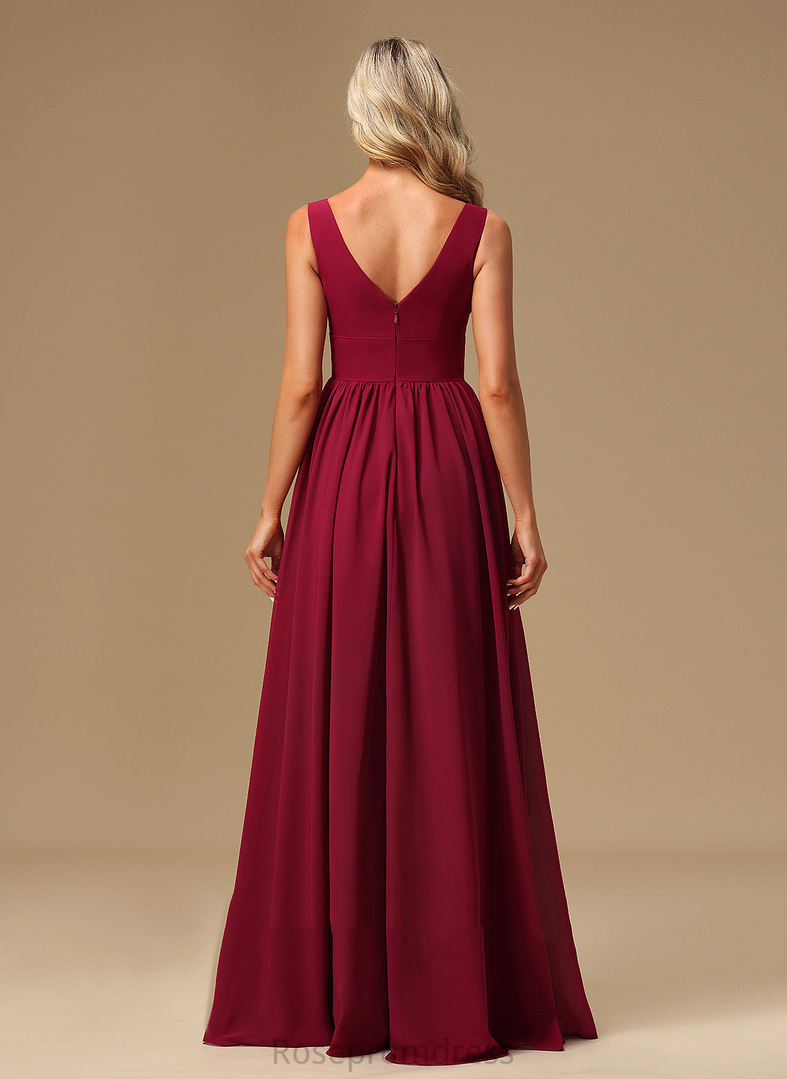 SplitFront V-neck Fabric Floor-Length Silhouette Neckline Length A-Line Embellishment Veronica Sleeveless Scoop Bridesmaid Dresses