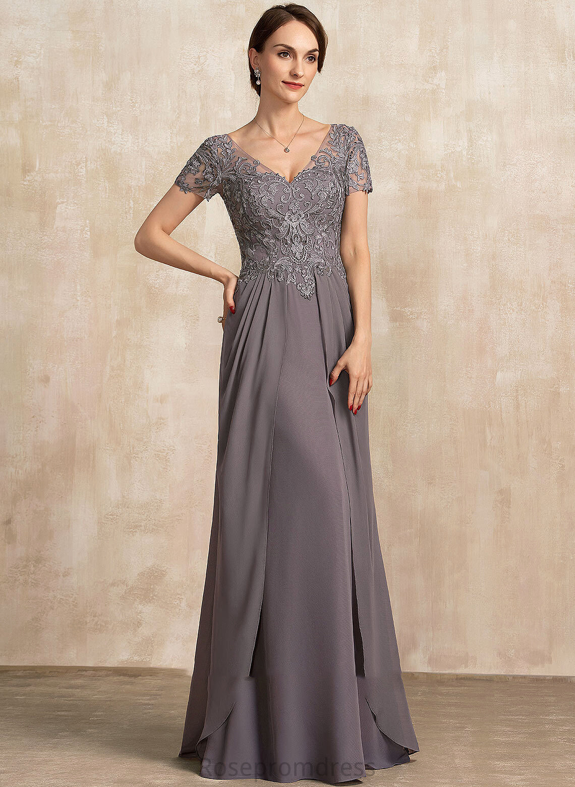 Floor-Length Lace A-Line V-neck Bride Mother Mother of the Bride Dresses Dress the Chiffon America of