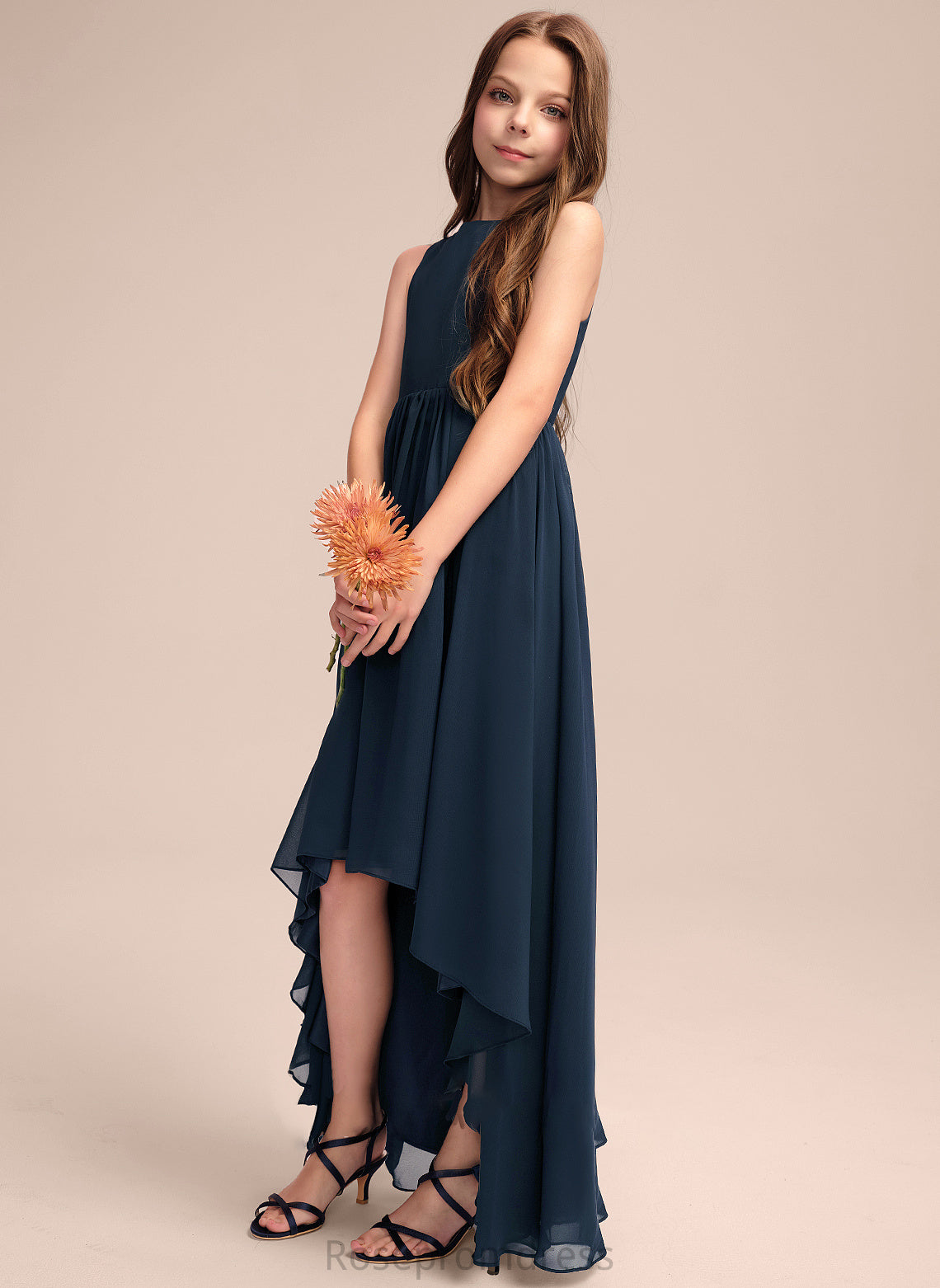 Neck Scoop Asymmetrical A-Line Lauryn Junior Bridesmaid Dresses Chiffon