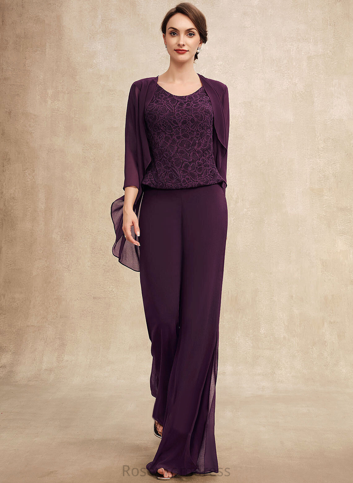 Mother of the Bride Dresses the Bride Lace of Mother Scoop Dress Neck Floor-Length Chiffon Maud Jumpsuit/Pantsuit