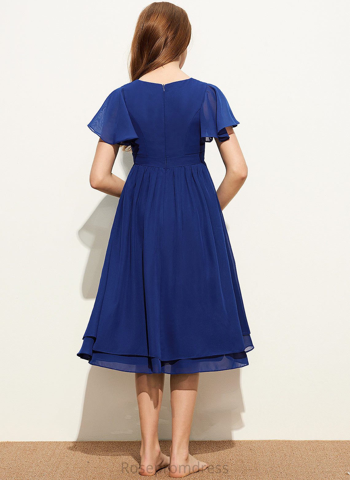 Bow(s) Giovanna Junior Bridesmaid Dresses With Chiffon A-Line Neck Scoop Knee-Length