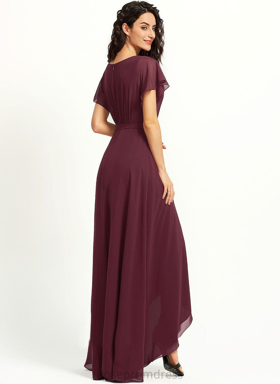 Straps&Sleeves A-line Scoop Asymmetrical Silhouette Neckline Length Fabric Mavis Bridesmaid Dresses