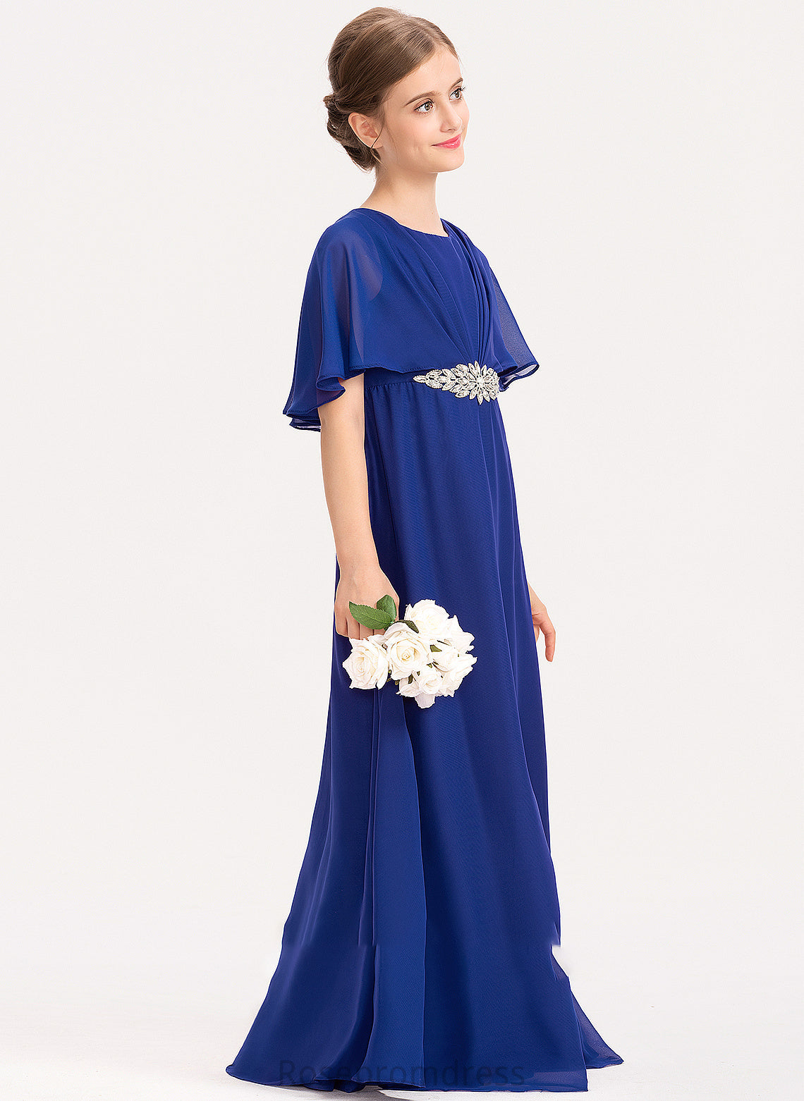 Ruffle Junior Bridesmaid Dresses Chiffon Beading Noemi Floor-Length Scoop With A-Line Neck