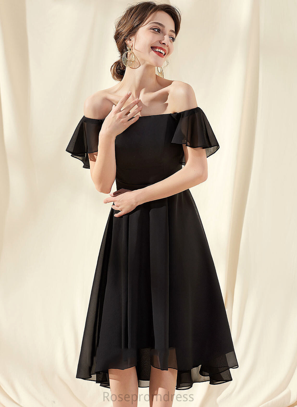 Asymmetrical Cascading A-Line Ruffles Brooklyn Homecoming Off-the-Shoulder Chiffon Dress Homecoming Dresses With