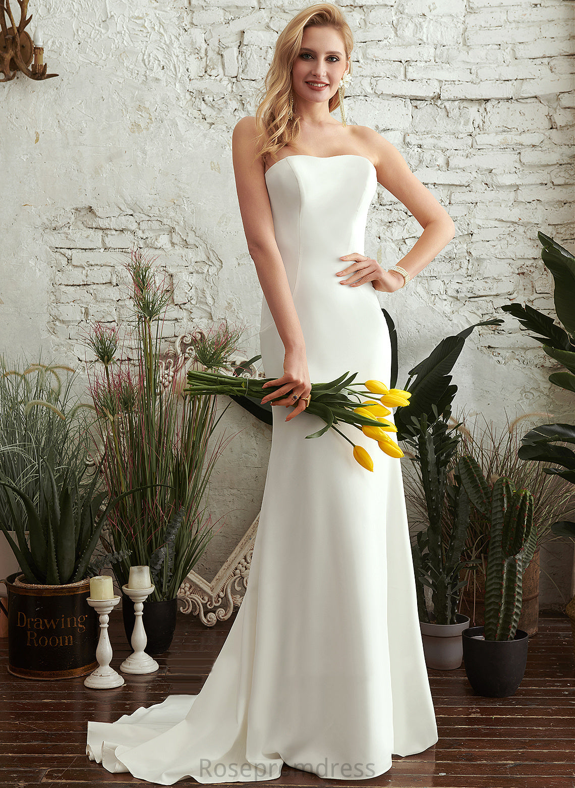 Trumpet/Mermaid Straight Stretch Train Dress Wedding Dresses Nylah Wedding Sweep Crepe