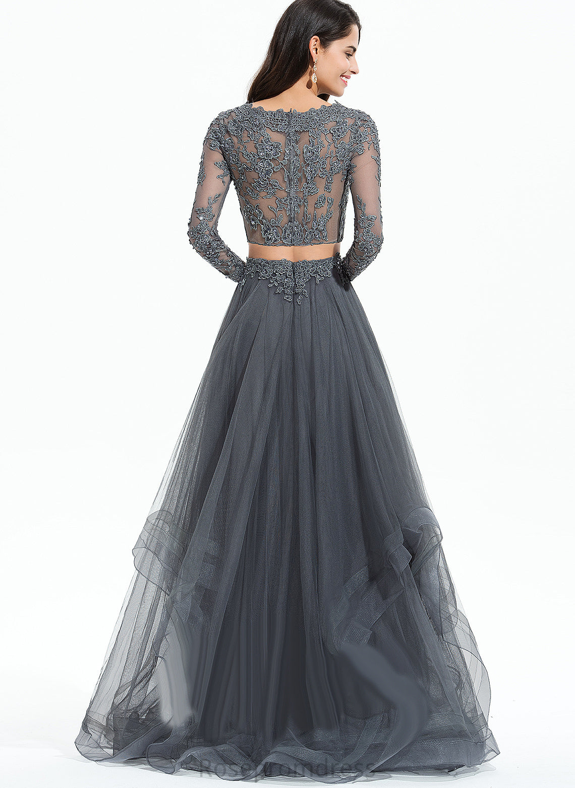 Tulle With Sequins Ball-Gown/Princess Floor-Length Beading Prom Dresses Sharon Scoop