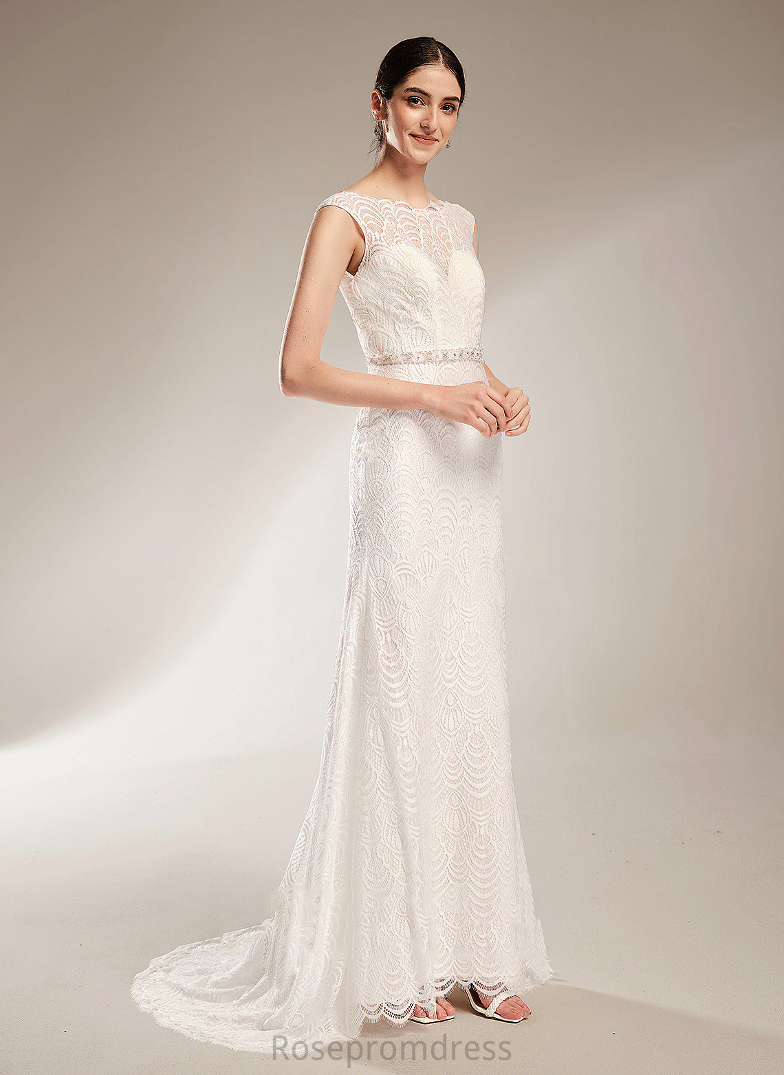 Lace Sequins With Giselle Wedding Train Beading Wedding Dresses Neck Court Scoop Sheath/Column Dress