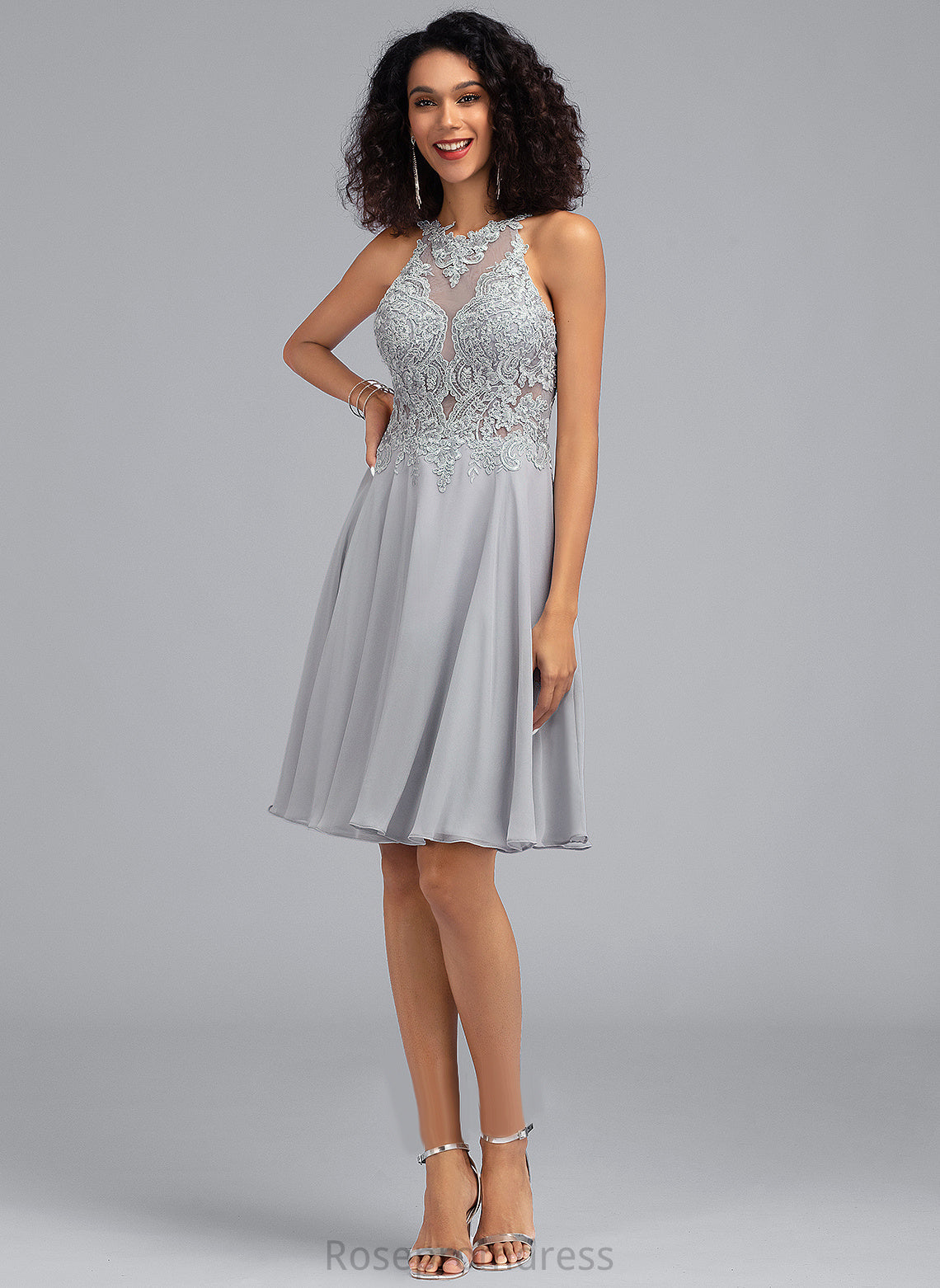 Knee-Length Chiffon A-Line Scoop With Prom Dresses Lace Aisha Sequins