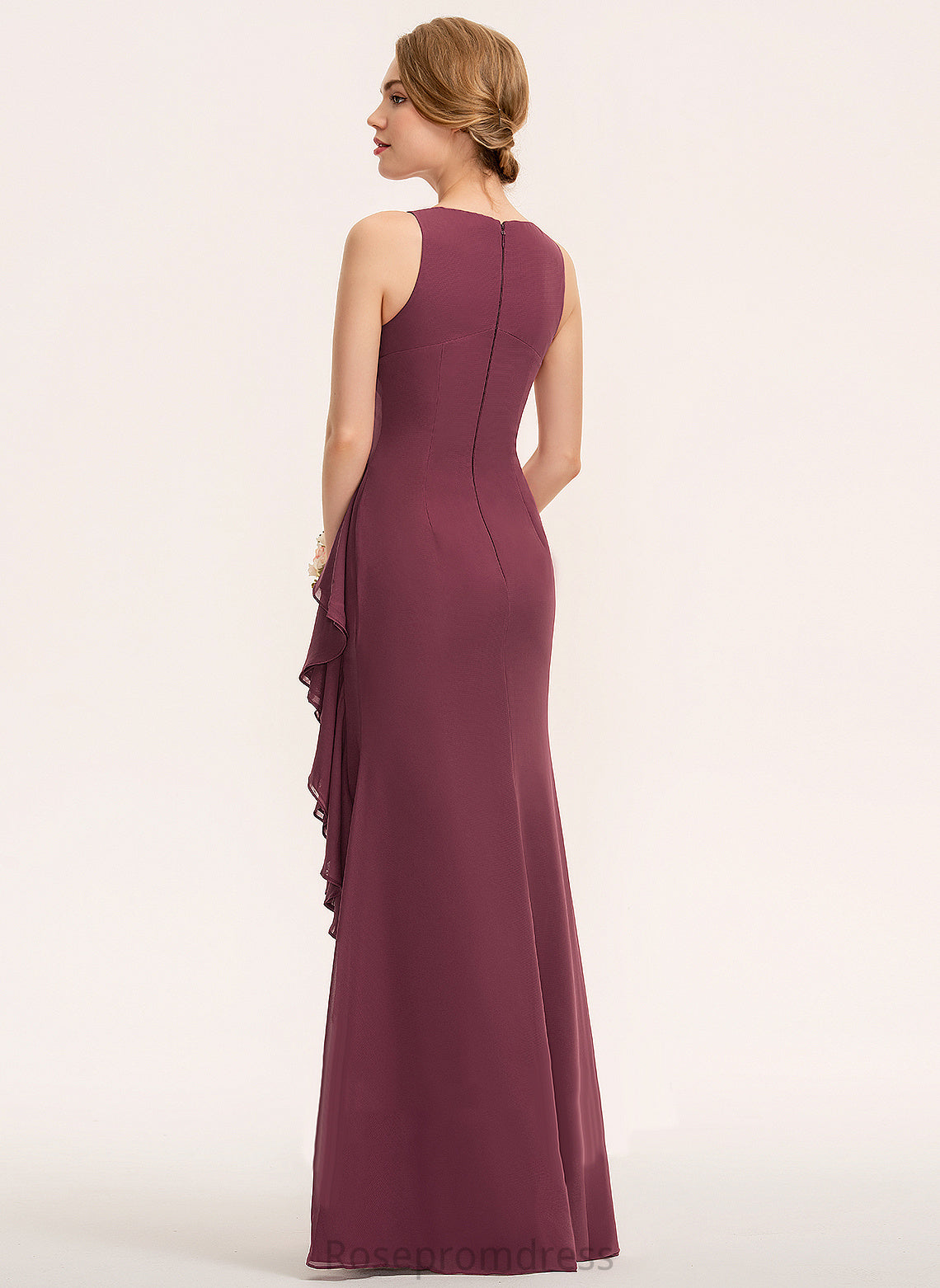 Silhouette Neckline Scoop Length Sheath/Column Fabric Floor-Length Embellishment CascadingRuffles Roselyn Floor Length Sleeveless Bridesmaid Dresses