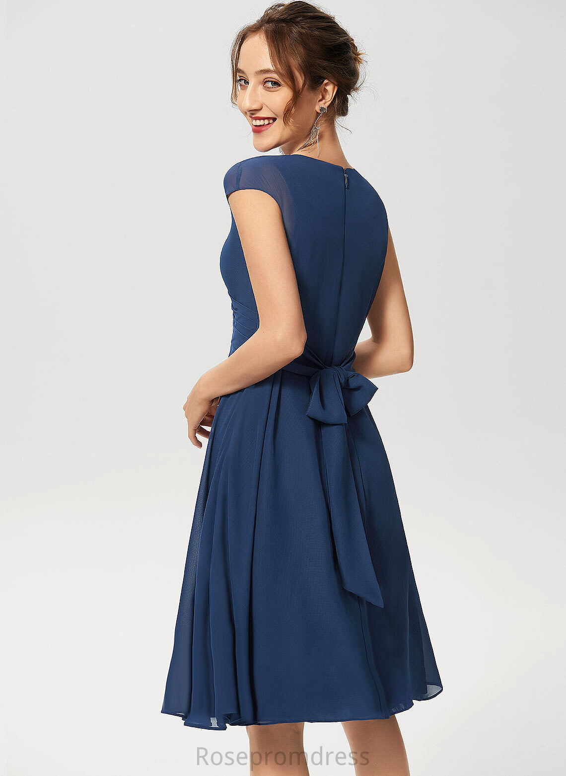 Knee-Length Cocktail Dresses Dress Maggie Cocktail Chiffon V-neck A-Line With Ruffle