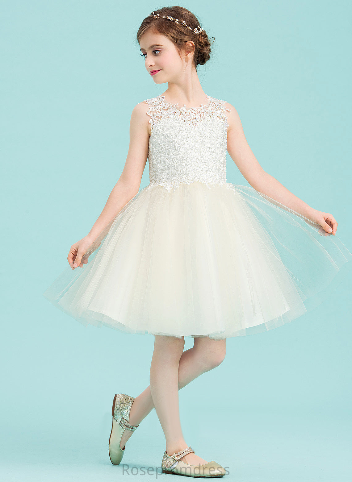 Dress Scoop Knee-length Flower Girl Dresses Flower A-Line Aaliyah Hole Tulle/Lace Neck - Back Girl Sleeveless With