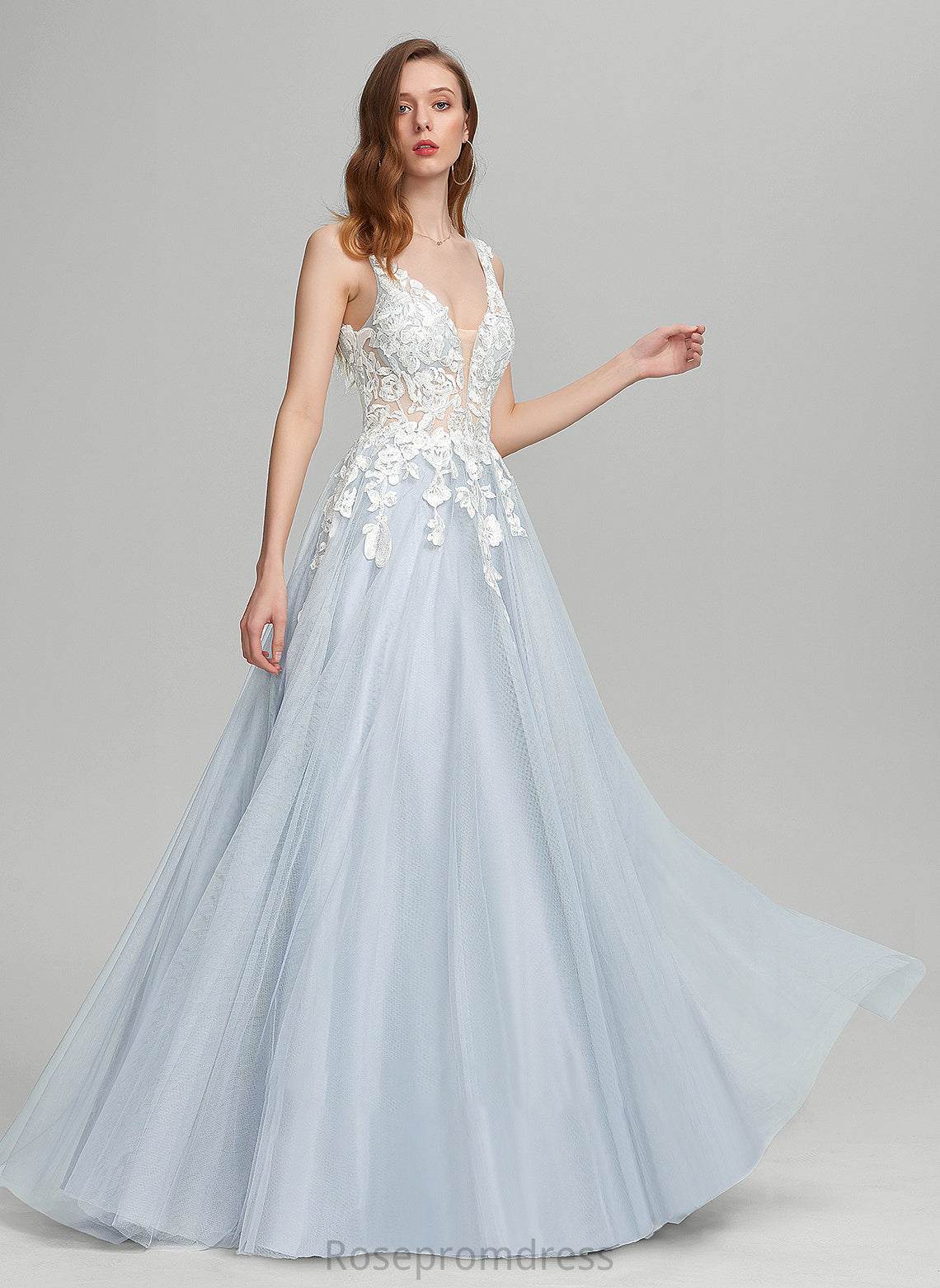 Kay V-neck Ball-Gown/Princess Tulle Prom Dresses Floor-Length