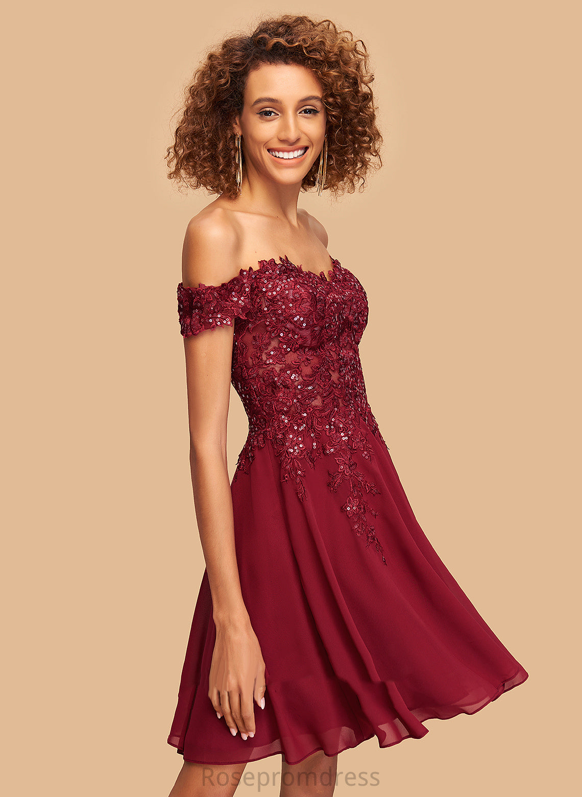 With Homecoming Dresses Off-the-Shoulder Homecoming Carlie Dress Lace Chiffon A-Line Sequins Short/Mini