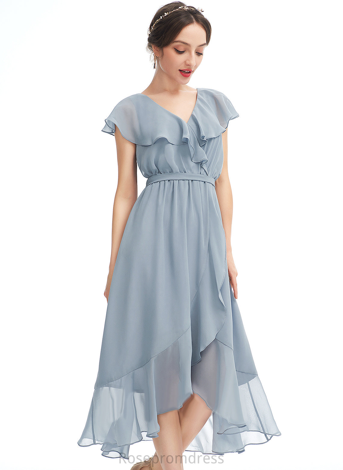 Cocktail Dress With Ruffle V-neck Ciara Chiffon Cocktail Dresses Asymmetrical A-Line